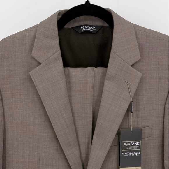 Jos. A. Bank Mens 40R 34W Blazer Jacket Suit Brown Traveler Travel Tech Slim Fit